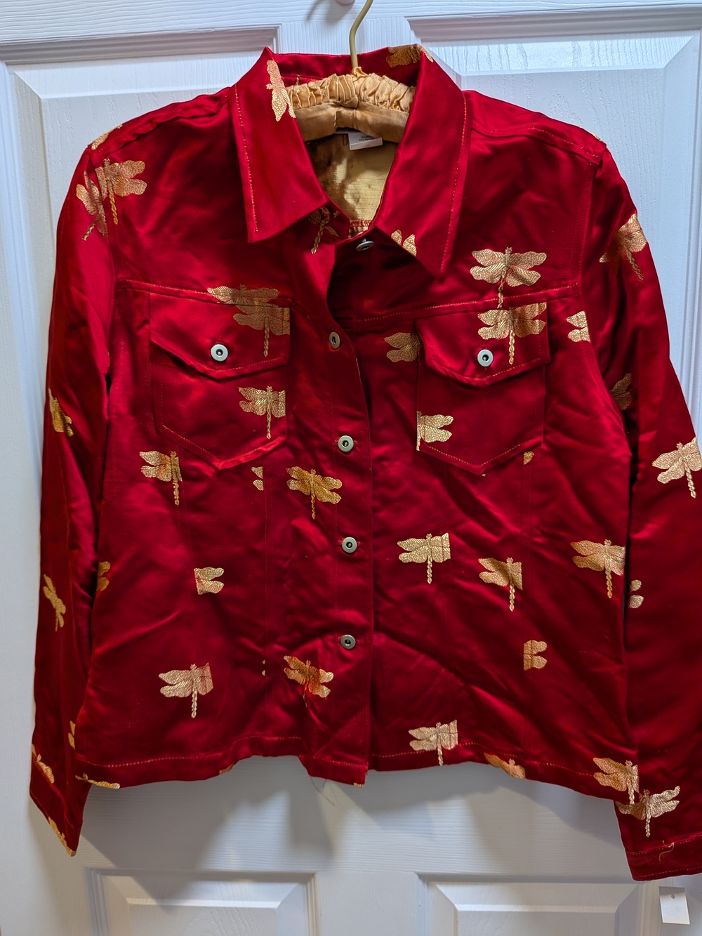 3 Sisters Red Jacket with Gold Dragonfly Embroidery Size M
